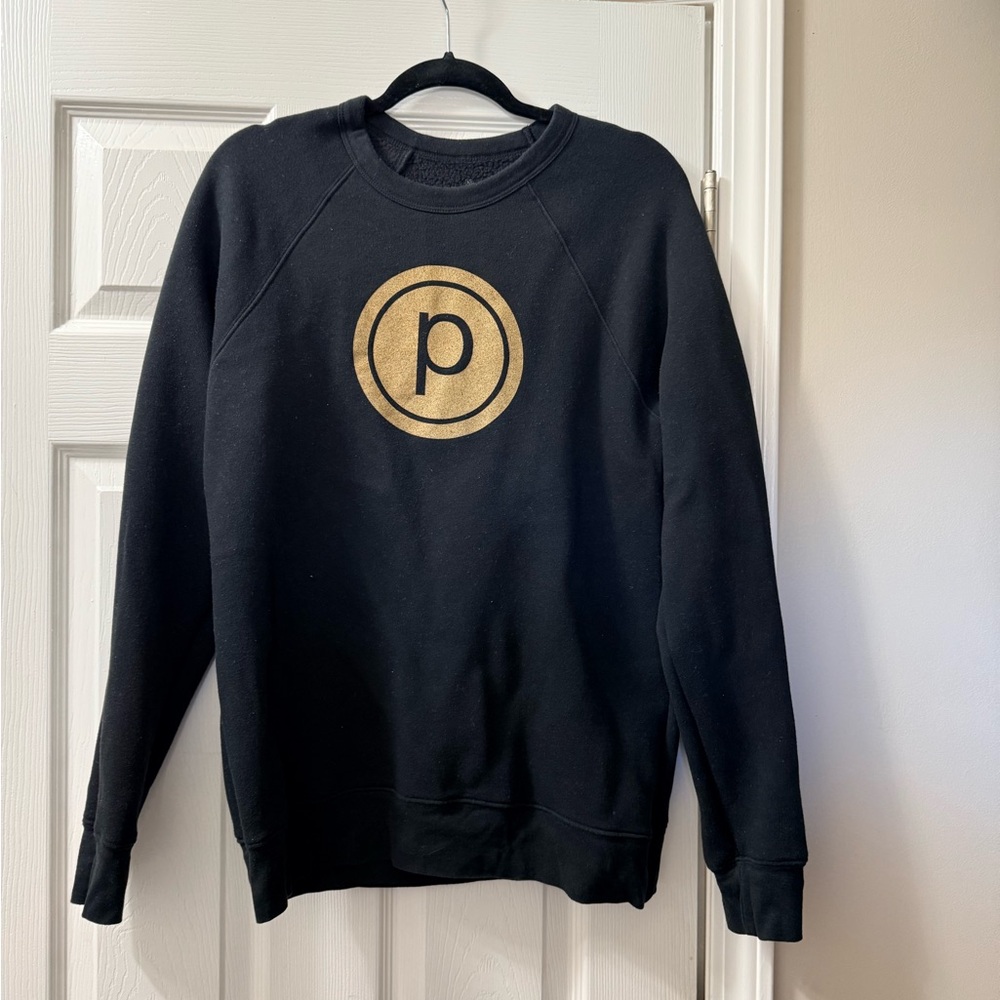 Pure Barre long sweatshirt. Gold Circle P